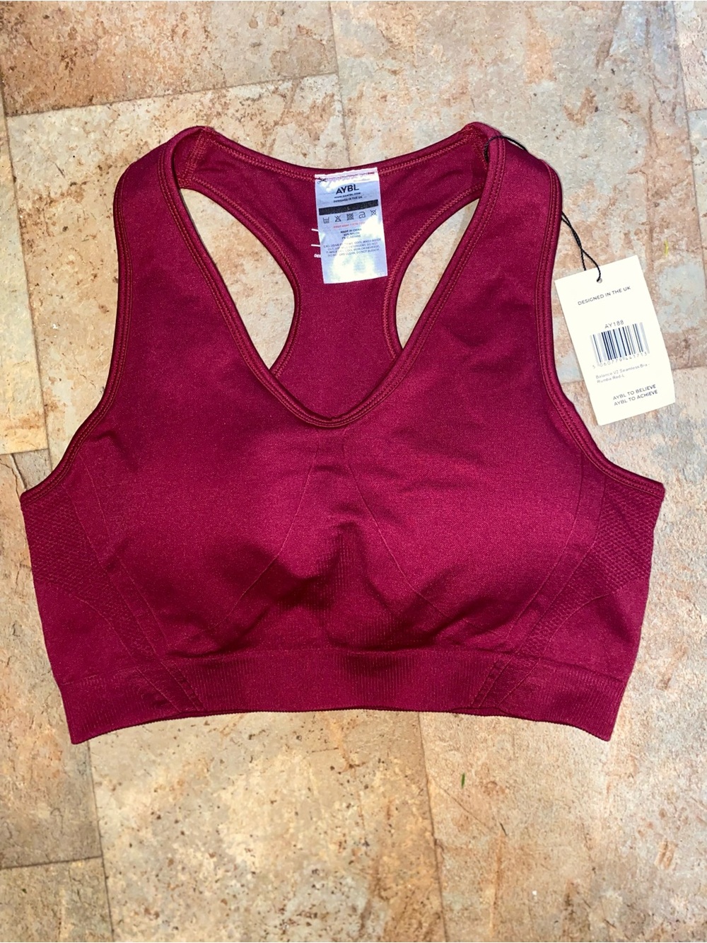 New with tags - AYBL Women's Seamless Racerback Sports Bra - Rumba Red- Large